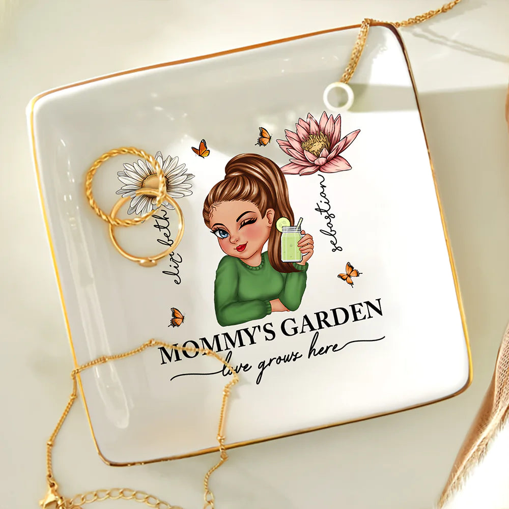Grandma's Garden Love Grows Here - Personalized Ring Dish