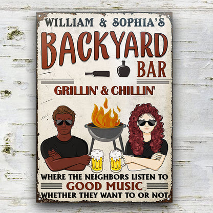 Grilling Listen To The Good Music Couple Husband Wife - Personalized Custom Classic Metal Signs