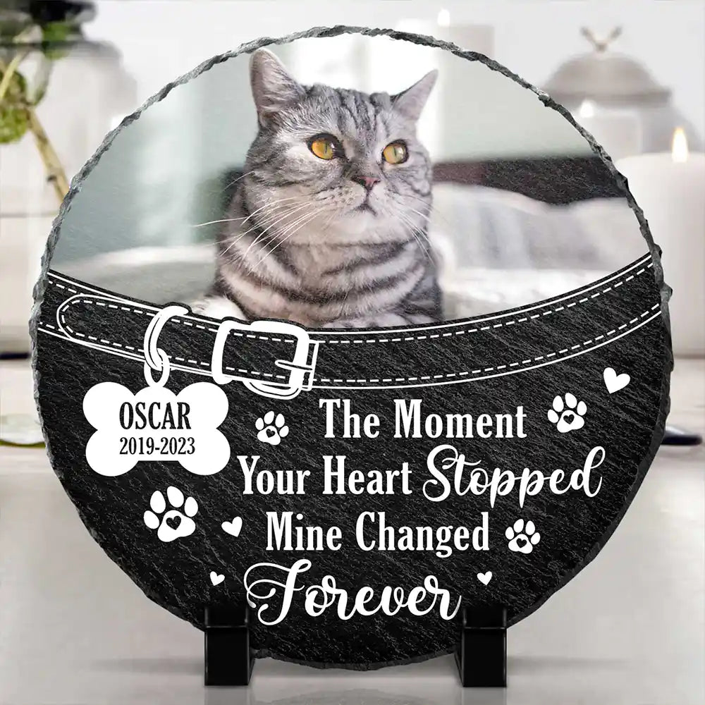 Custom Photo You Left Paw Prints On My Heart Forever - Personalized Circle Memorial Garden Stone