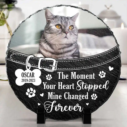 Custom Photo You Left Paw Prints On My Heart Forever - Personalized Circle Memorial Garden Stone