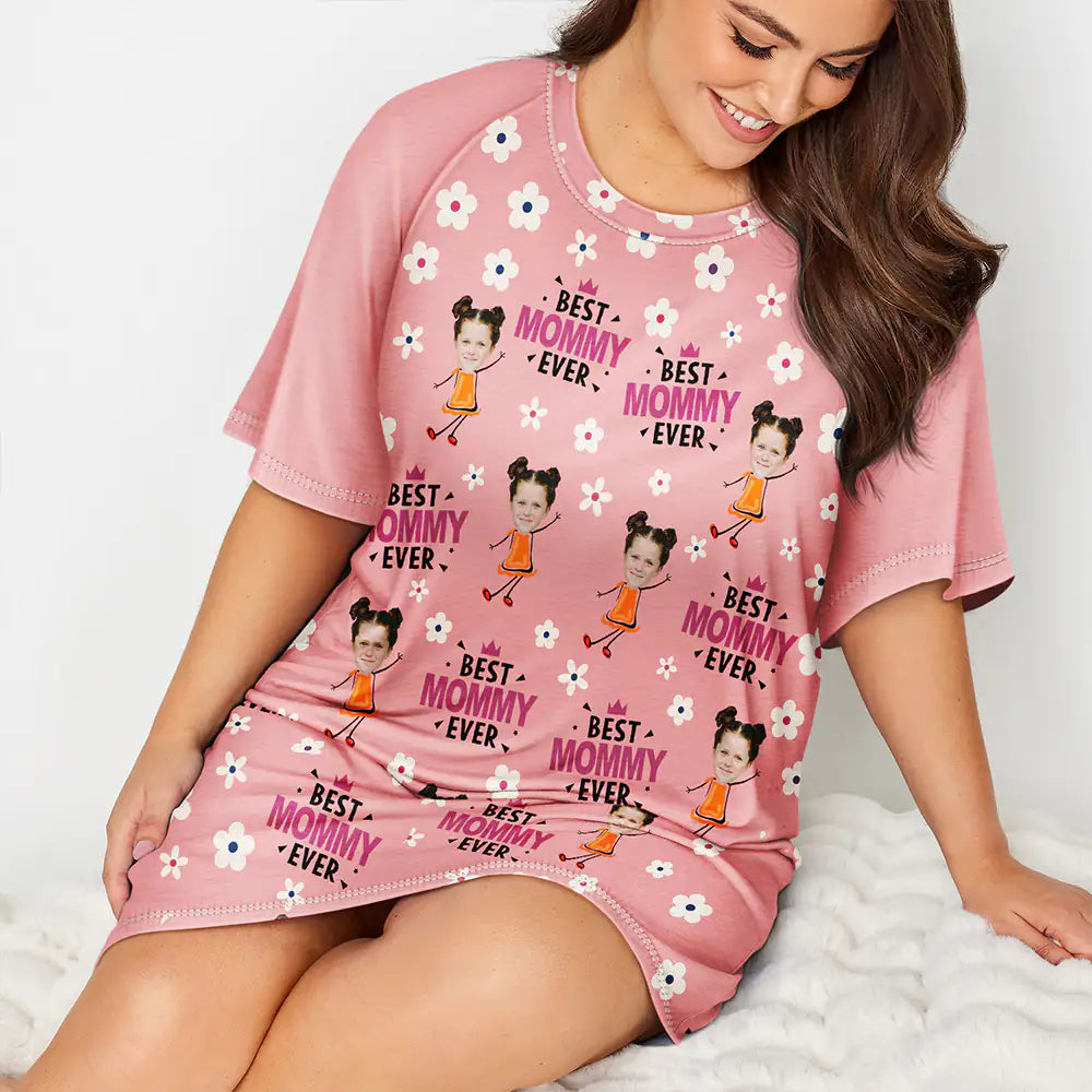Custom Photo Best Mom Grandma Ever Flower Pattern - Personalized Women's Sleep Tee