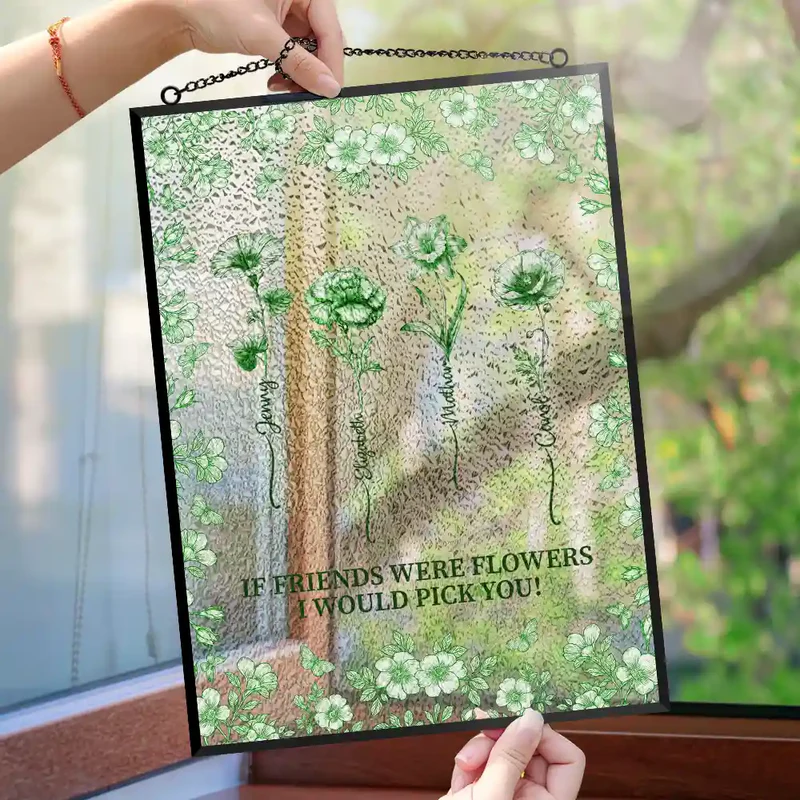 Toile De Jouy Butterfly Birth Flower Grow An Old Friend - Personalized Vertical Stained Glass Suncatcher