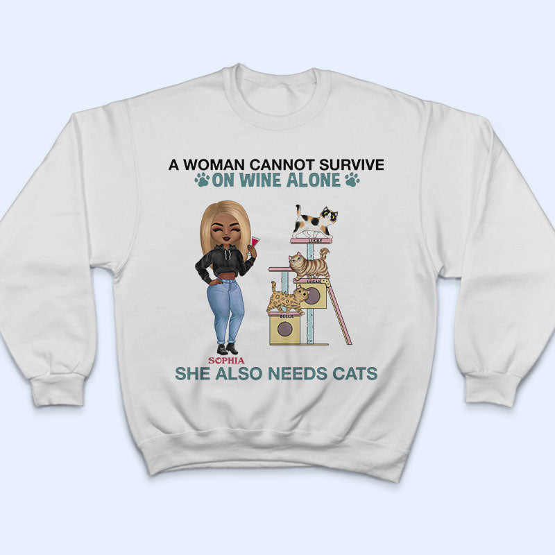 A Woman Can Not Survive On Wine - Gift For Cat Lovers - Personalized Custom T Shirt