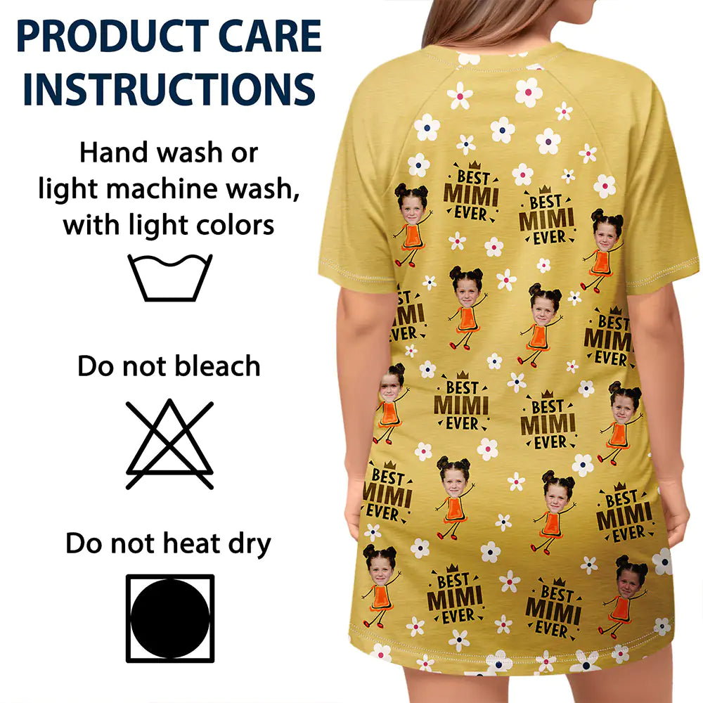 Custom Photo Best Mom Grandma Ever Flower Pattern - Personalized Women's Sleep Tee