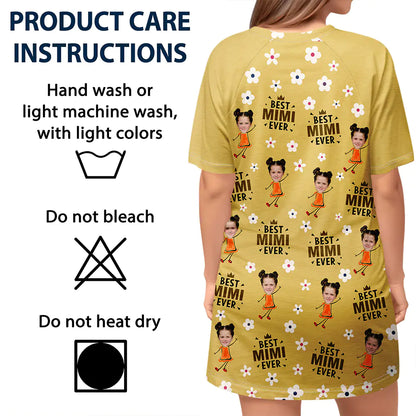 Custom Photo Best Mom Grandma Ever Flower Pattern - Personalized Women's Sleep Tee