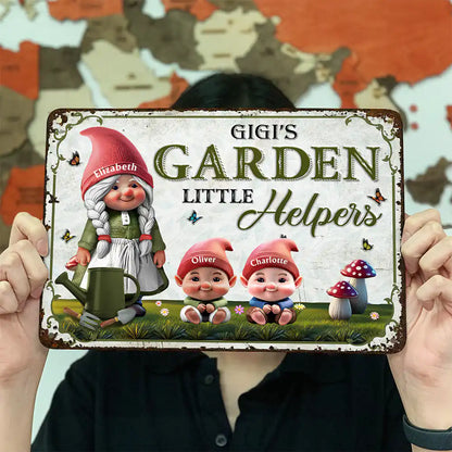 Gnome Grandma's Garden Little Helpers 3D Effect Printed - Personalized Classic Metal Signs