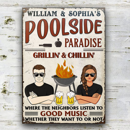 Grilling Listen To The Good Music Couple Husband Wife - Personalized Custom Classic Metal Signs