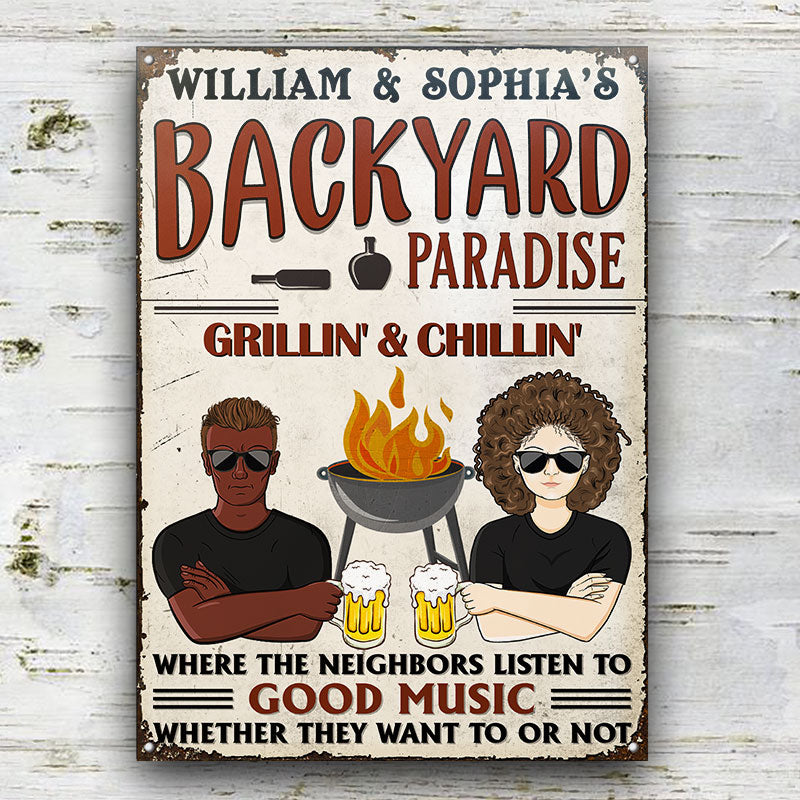 Grilling Listen To The Good Music Couple Husband Wife - Personalized Custom Classic Metal Signs