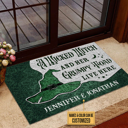 Personalized Witch Grumpy Toad Live Here Color Customized Doormat