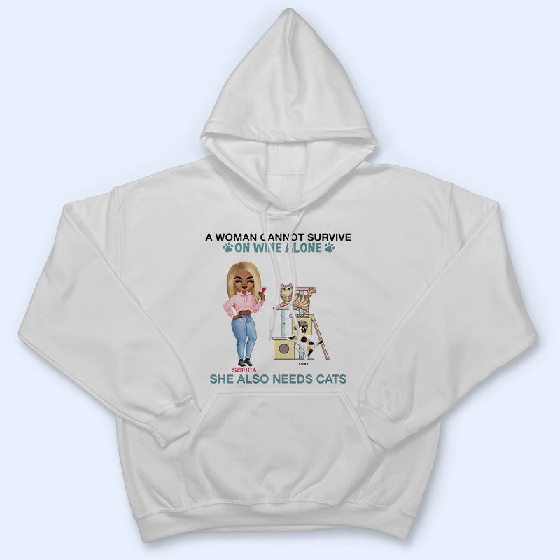 A Woman Can Not Survive On Wine - Gift For Cat Lovers - Personalized Custom T Shirt
