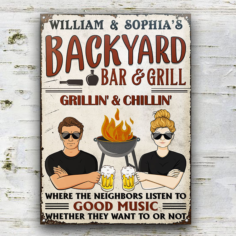 Grilling Listen To The Good Music Couple Husband Wife - Personalized Custom Classic Metal Signs