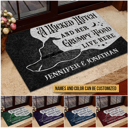 Personalized Witch Grumpy Toad Live Here Color Customized Doormat