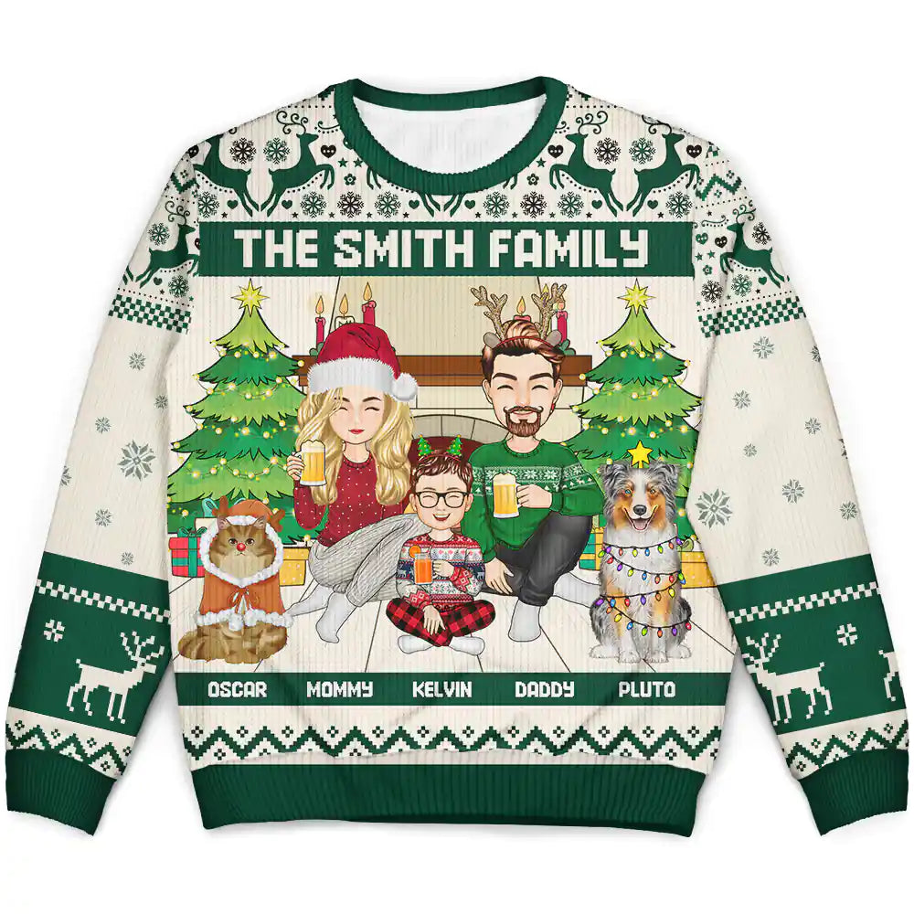 Family, Parents, Gift For Kids, Pet Lovers, Dog Lovers, Cat Lovers - Merry Christmas Family With Pets - Personalized Unisex Ugly Sweater