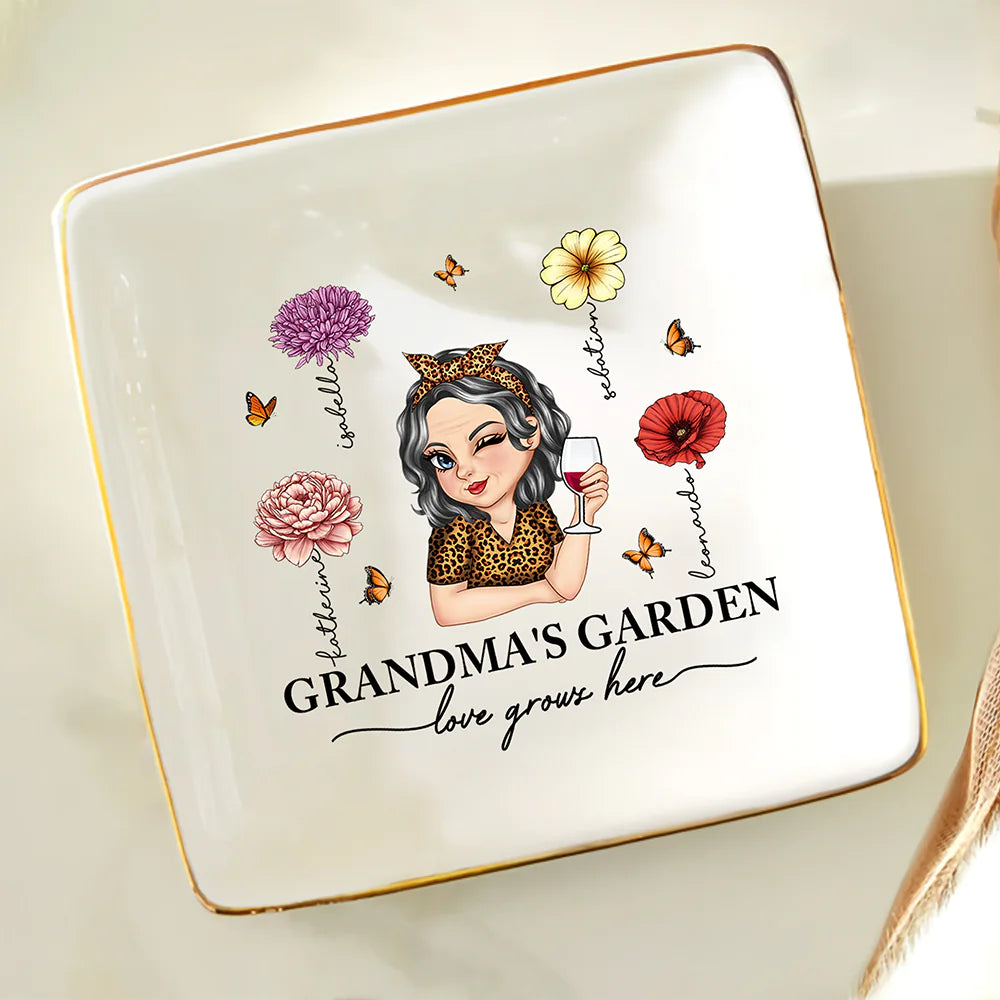 Grandma's Garden Love Grows Here - Personalized Ring Dish