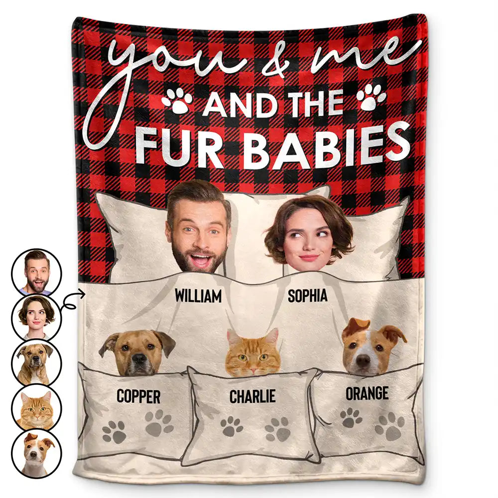 Custom Photo You & Me And The Dogs Cats Fur Babies - Personalized Fleece Blanket, Sherpa Blanket