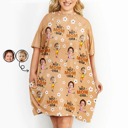 Custom Photo Best Mom Grandma Ever Flower Pattern - Personalized Women's Sleep Tee