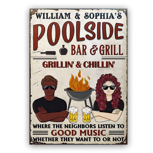 Grilling Listen To The Good Music Couple Husband Wife - Personalized Custom Classic Metal Signs