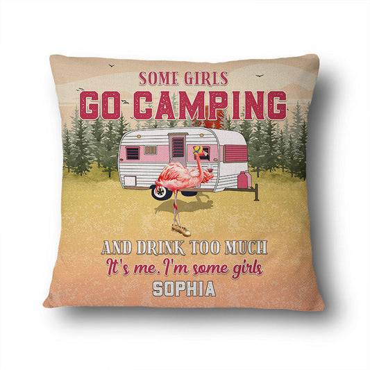 Camping Flamingo Go Camping And Drink - Personalized Custom Pillow