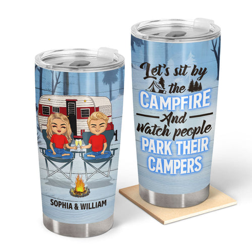 Camping Chibi Couple Let's Sit By The Campfire - Personalized Custom Tumbler