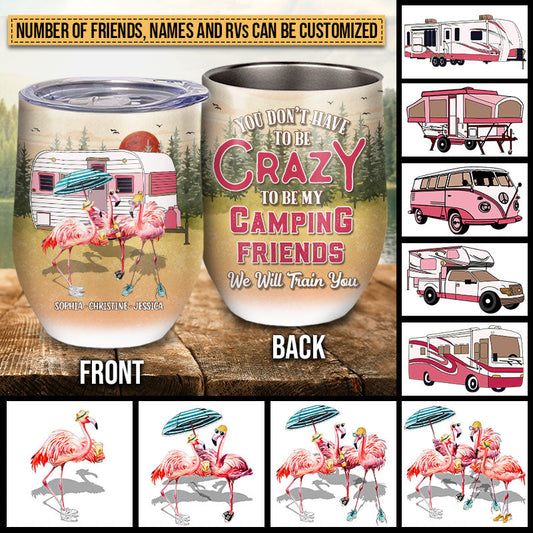 Camping Flamingo Bestie We Will Train You Custom Wine Tumbler, Best Friend Camping Tumbler, BFF Gift, Campsite