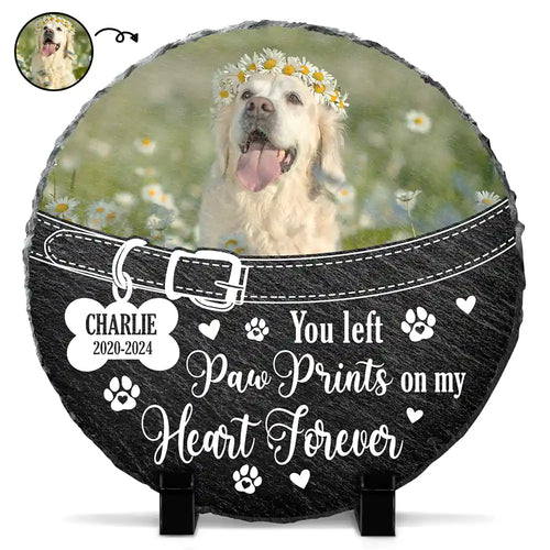 Custom Photo You Left Paw Prints On My Heart Forever - Personalized Circle Memorial Garden Stone