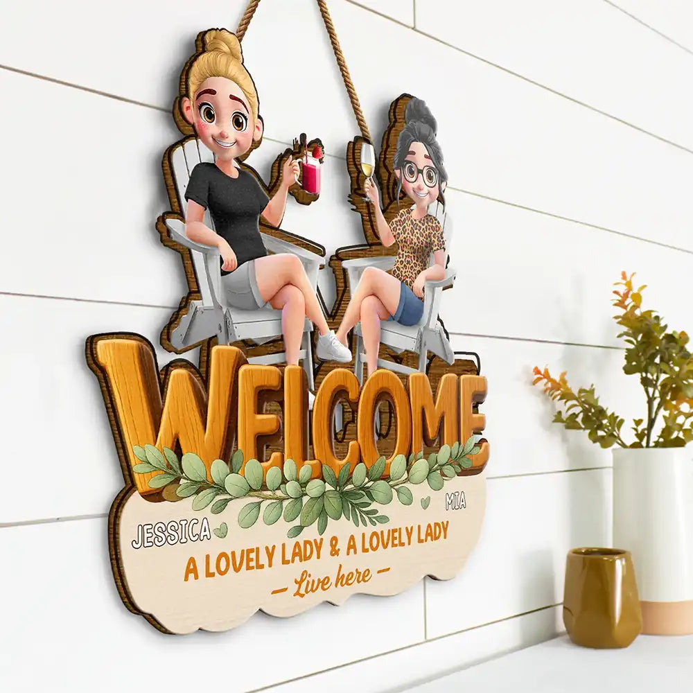 A Lovely Lady And A Grumpy Old Man Live Here - Personalized Custom Shaped Wood Sign