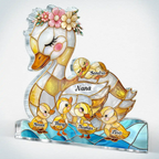 Duck Mother Ducklings Stained Glass Effect Mom Grandma - Personalized Custom Shaped Acrylic Plaque