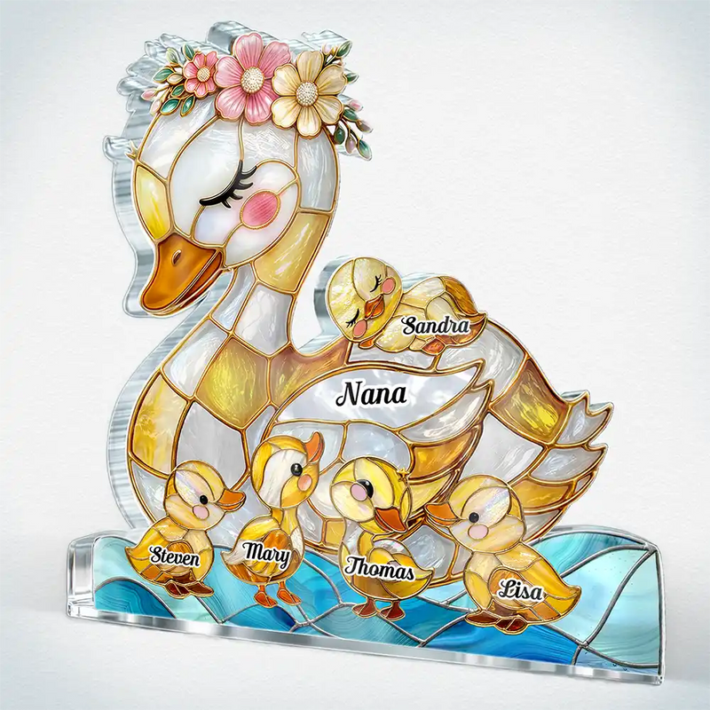 Duck Mother Ducklings Stained Glass Effect Mom Grandma - Personalized Custom Shaped Acrylic Plaque