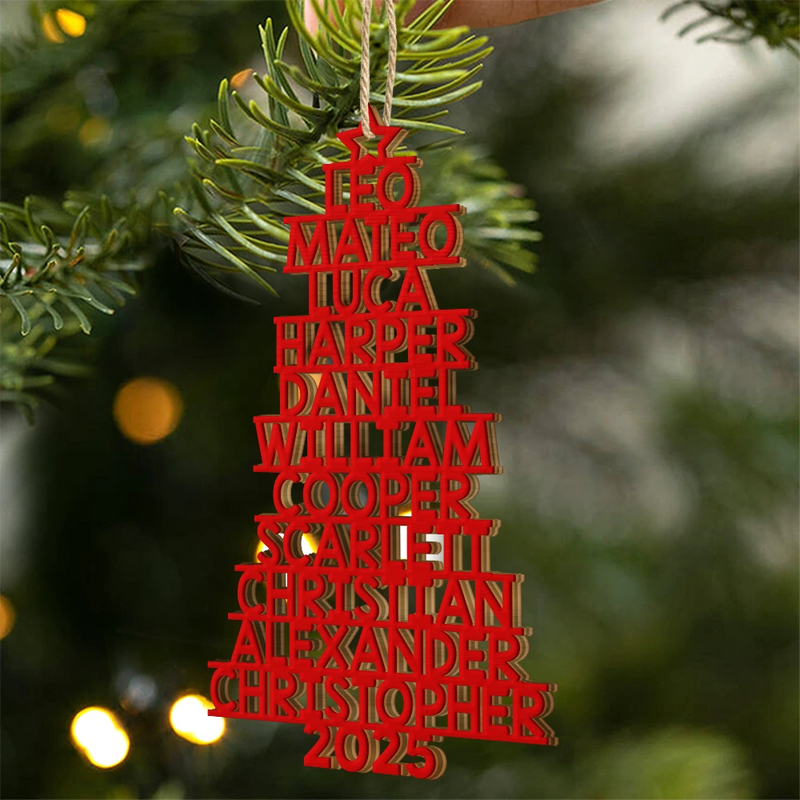 Christmas Tree Family Bestie Coworker Custom Name Up To 17 Names - Personalized Custom Shaped Wooden Ornament