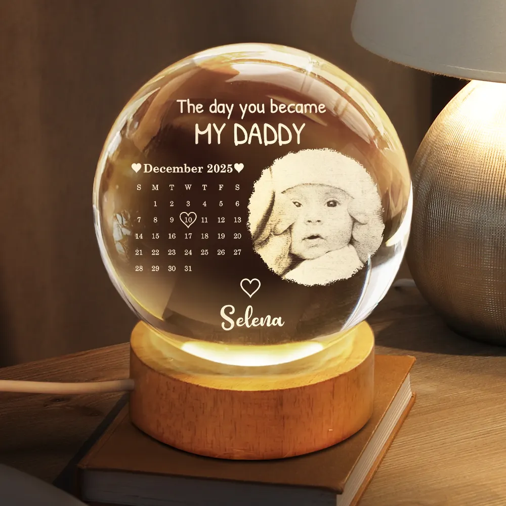 Custom Photo Calendar The Day You Became My Mommy - Personalized Crystal Globe Lamp
