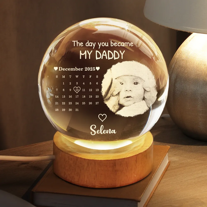 Custom Photo Calendar The Day You Became My Mommy - Personalized Crystal Globe Lamp