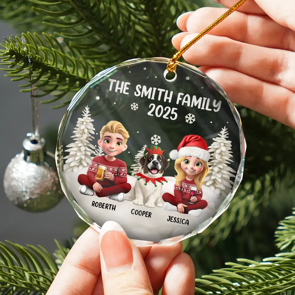 Family Kid Cat Dog - Personalized Circle Acrylic Ornament