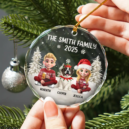 Family Kid Cat Dog - Personalized Circle Acrylic Ornament