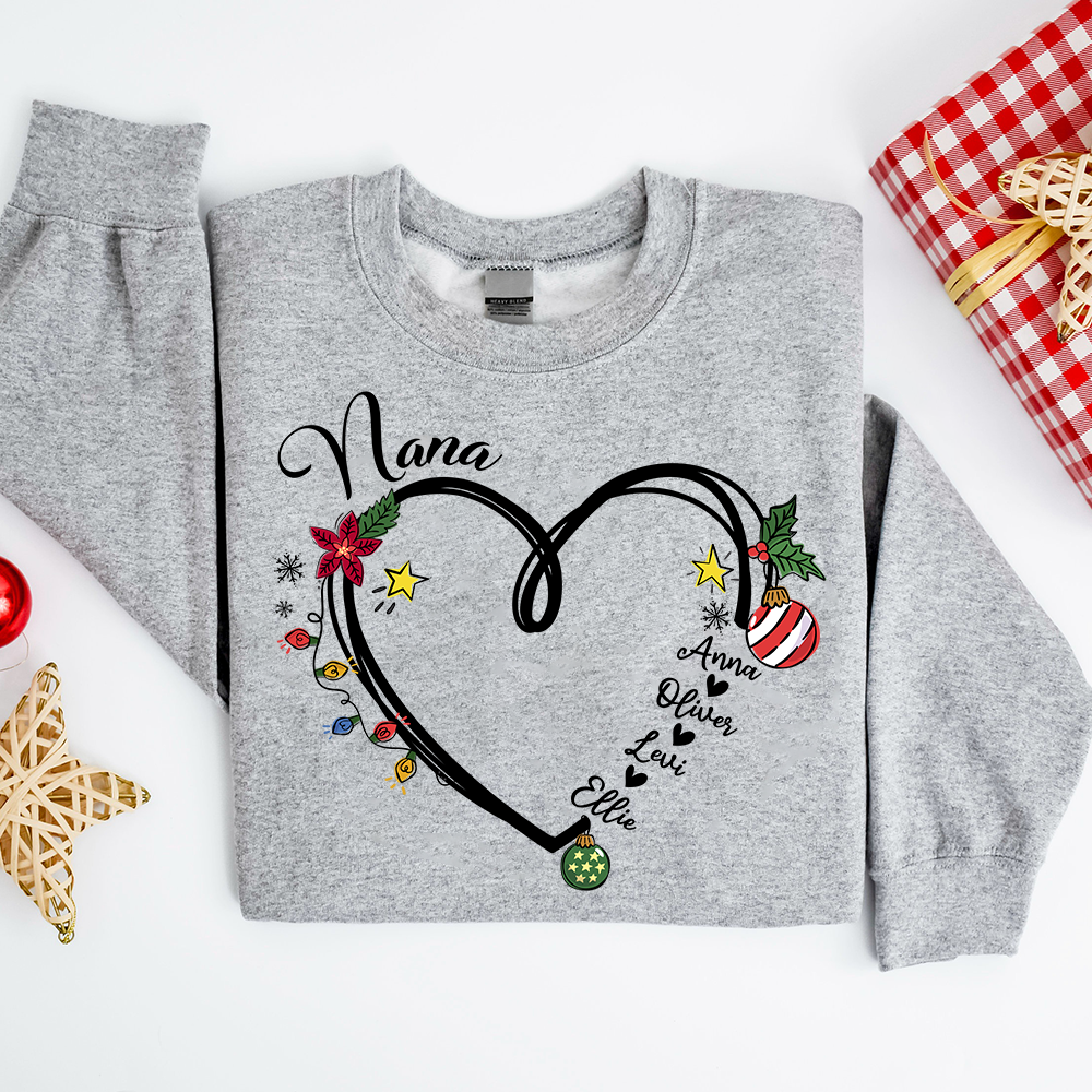 Nana Heart Christmas And Grandkids Sweatshirt