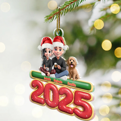 Cute Couple With Kids And Dogs Cats 3D Effect - Personalized Custom Shaped Acrylic Ornament