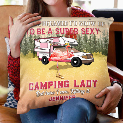 Camping Flamingo Grown Up To Be Super Sexy Custom Pillow, Funny Camping Gift