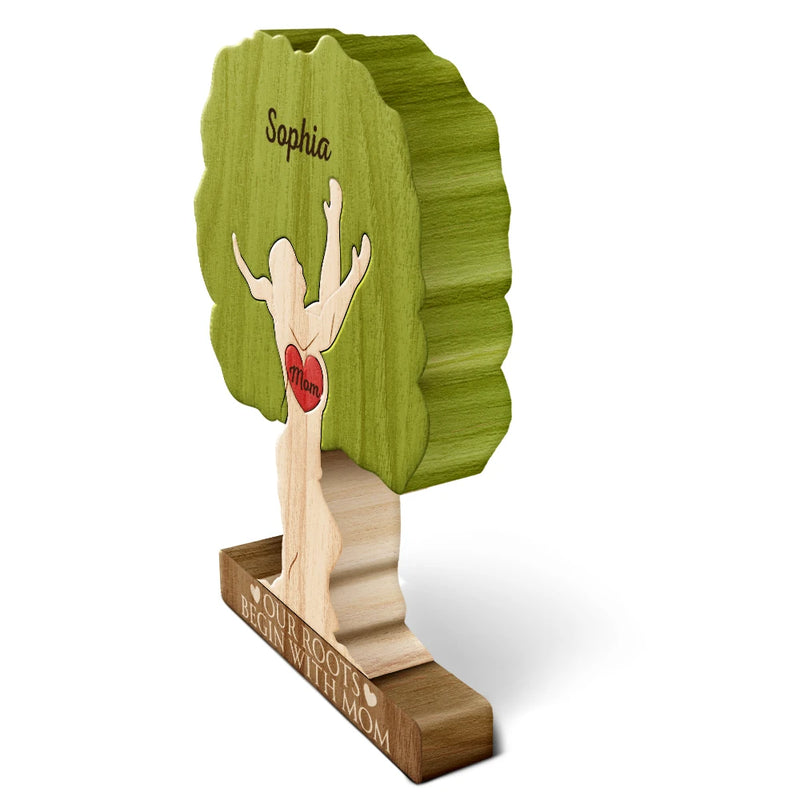 Our Roots Begin With Mom - Personalized Custom Shaped Wooden Puzzle
