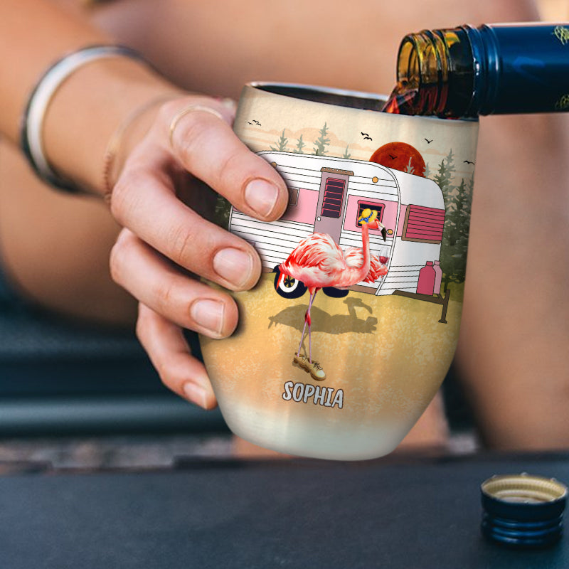 Personalized Camping Flamingo Grown Up To Be Super Sexy Custom Wine Tumbler, Funny Camping Gift