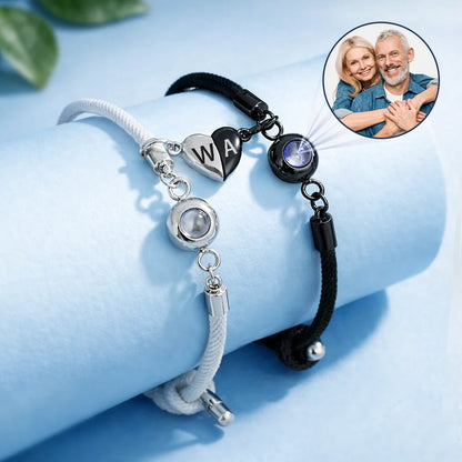 Custom Photo You And Me We Got This Couple - Personalized Photo Projection Bracelet Magnetic Initial
