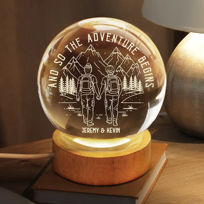 Adventure Partners For Life - Personalized Crystal Globe Lamp