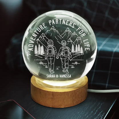 Adventure Partners For Life - Personalized Crystal Globe Lamp