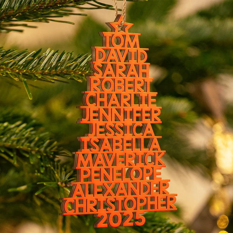 Christmas Tree Family Bestie Coworker Custom Name Up To 17 Names - Personalized Custom Shaped Wooden Ornament