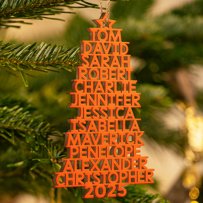 Christmas Tree Family Bestie Coworker Custom Name Up To 17 Names - Personalized Custom Shaped Wooden Ornament