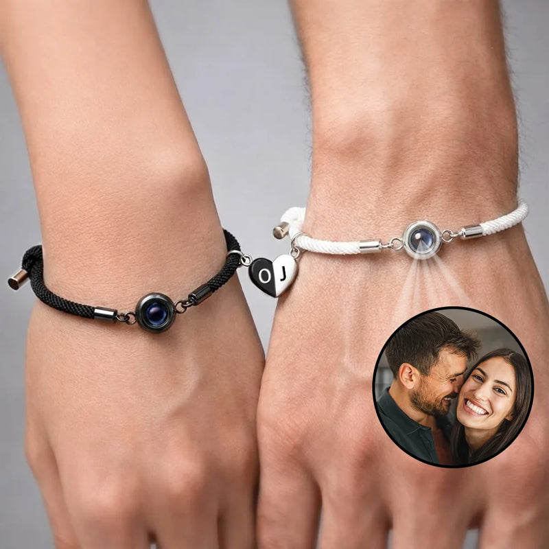 Custom Photo You And Me We Got This Couple - Personalized Photo Projection Bracelet Magnetic Initial