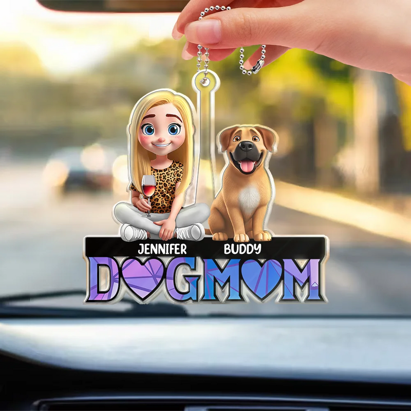 Dog Mom Dog Dad 3D Effect - Personalized Acrylic Car Hanger