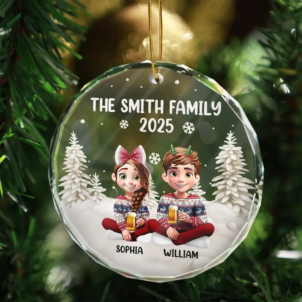 Family Kid Cat Dog - Personalized Circle Acrylic Ornament