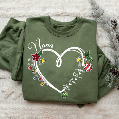 Nana Heart Christmas And Grandkids Sweatshirt