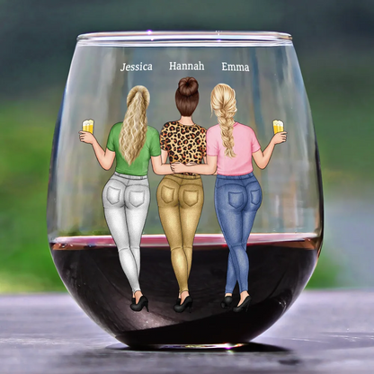 Besties Soul Sisters Here's To Another Year Of Bonding Over Alcohol - Personalized Stemless Wine Glass