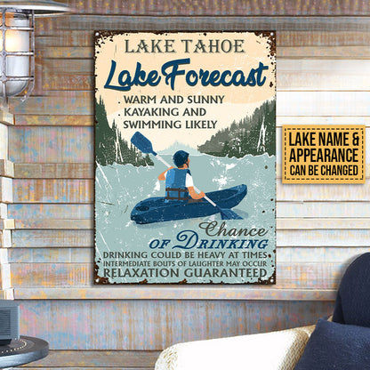 Kayaking Lake Forecast Custom Classic Metal Signs