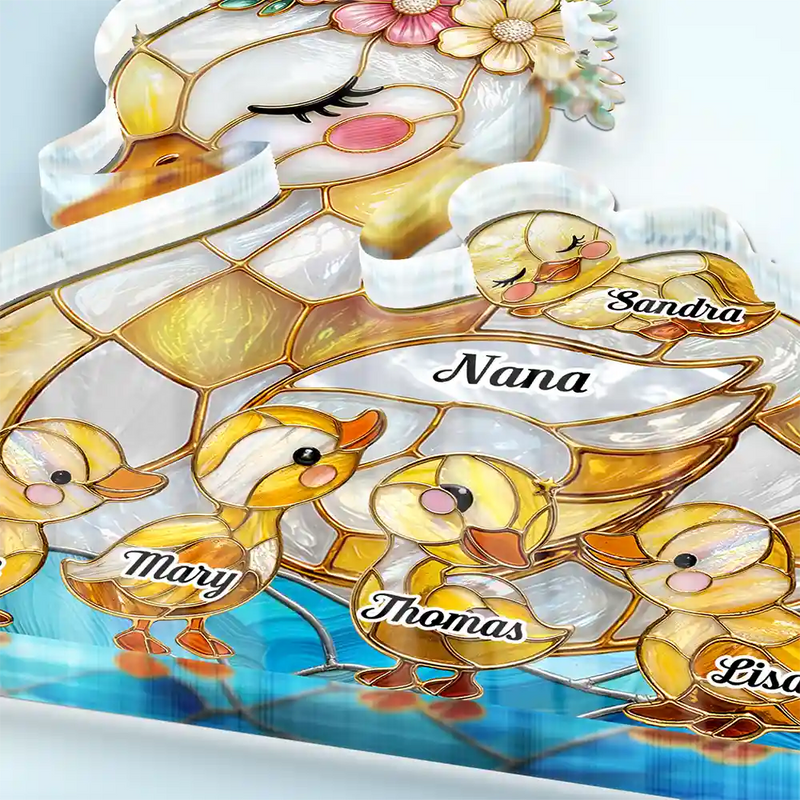 Duck Mother Ducklings Stained Glass Effect Mom Grandma - Personalized Custom Shaped Acrylic Plaque